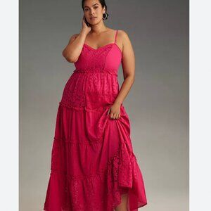 Anthropologie Pink Lace Maxi Dress